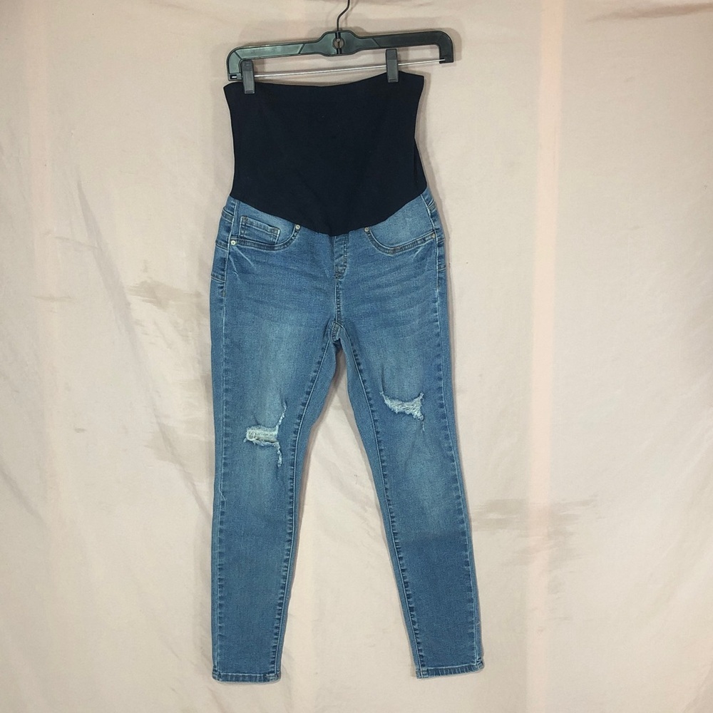 Maternity High-Waist Skinny Jeans Distressed Fabric - Light Blue Size Small